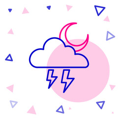 Line Storm icon isolated on white background. Cloud with lightning and moon sign. Weather icon of storm. Colorful outline concept. Vector