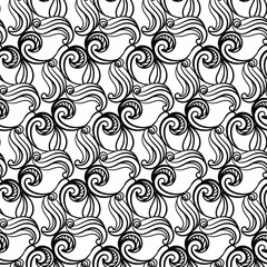 Pattern with floral and geometric elements. Intersecting curved and straight bold stripes forming abstract floral ornament. Vector background for design.