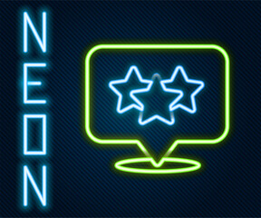 Glowing neon line Five stars customer product rating review icon isolated on black background. Favorite, best rating, award symbol. Colorful outline concept. Vector