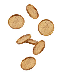 Falling Wooden Plate, isolated on white background, clipping path, full depth of field