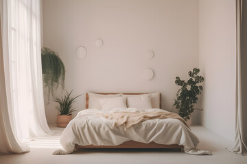 White wooden wardrobe in Scandinavian style interior design of modern bedroom