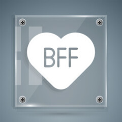 White BFF or best friends forever icon isolated on grey background. Square glass panels. Vector