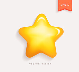 Shining 3D star,sparkle golden icon.Glossy icon,symbol of best service rate.Cute fairy tale element.Isolated vector illustration.Achievements for games,magic actions.Rating feedback for mobile app