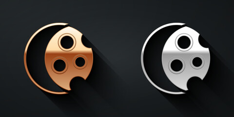 Gold and silver Eclipse of the sun icon isolated on black background. Total sonar eclipse. Long shadow style. Vector