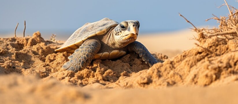Loggerhead turtles nesting in Boa Vista Cape Verde With copyspace for text