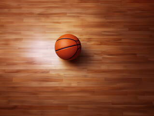 Basketball ball lying on floor on sport arena