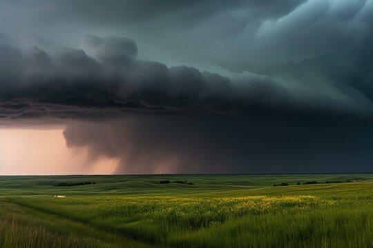 Intense storm over prairie. Generative AI