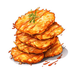 Crispy Hash Browns Watercolor Illustration, Delicious Breakfast Food