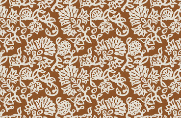 Digital seamless pattern block print batik vector Ajrakh