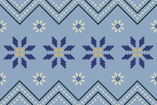 Ikat geometric embroidery on color background.Geometric ethnic oriental pattern traditional.Aztec abstract style vector illustration.Design for texture,fabric,clothing,wrapping,carpet.