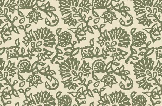 Digital seamless pattern block print batik vector Ajrakh