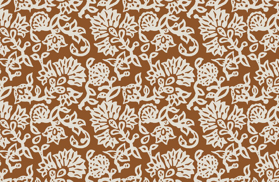 Digital seamless pattern block print batik vector Ajrakh