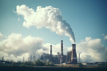 A factory with smoking chimneys. Air pollution and global warming concept.