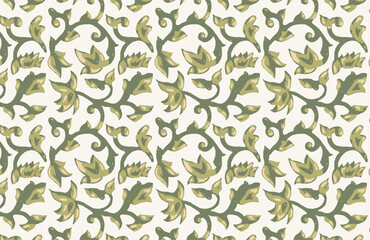 Hand-drawn batik seamless pattern block print floral vector