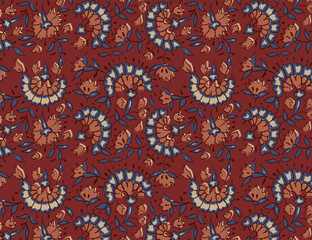 Hand-drawn batik seamless pattern block print floral vector