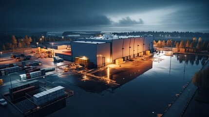 Aerial view of an industrial area with warehouses. - Powered by Adobe