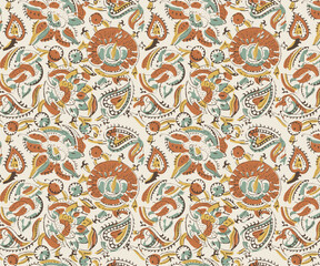 Hand drawn floral paisley seamless print in block print style vector