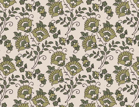 Hand-drawn batik seamless pattern block print floral vector