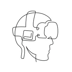 Vector continuous one line head robot illustration