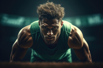 Athlete Stretching - Runner against a green backdrop, preparing for a race - Pre-race rituals- AI Generated
