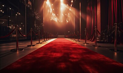Red carpet in a glamorous room. - obrazy, fototapety, plakaty