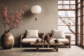 Fototapeta na wymiar japandi interior design - AI Generated