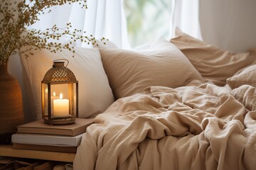 Cozy bright modern bedroom. White interior background