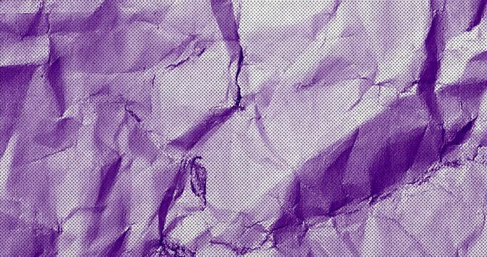 Purple color Grunge noise texture of a textured crumbled paper surface stop motion animation. Hard creased Crumbled paper grungy stop motion animation seamless looped.