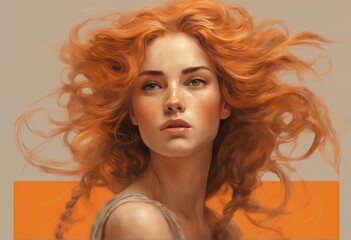 beautiful girl with long red hair digital painting of beautiful girl with red hair and brown hair. digital art. high quality illustration beautiful girl with long red hair