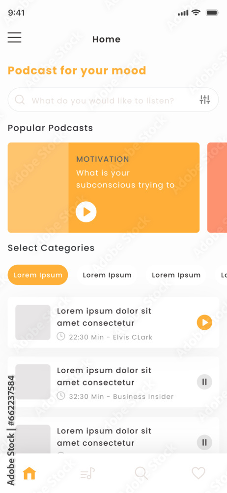 Wall mural podcast platform and audiobook player mobile app ui kit template