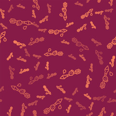 Brown line Poison on the arrow icon isolated seamless pattern on red background. Poisoned arrow. Vector
