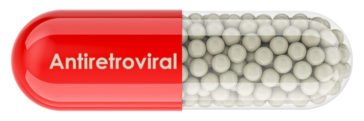 Antiretroviral therapy, capsule with antiretroviral. 3D rendering isolated on transparent background