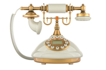French Style Push Button Telephone. Corded Telephone Antique Retro, 3D rendering isolated on transparent background