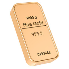 Golden ingot, golden bar, gold bullion, 3D rendering isolated on transparent background