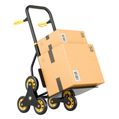 Hand Truck with parcels. 3D rendering isolated on transparent background