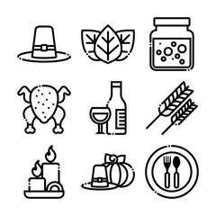 Vector Set of Thanksgiving Event Line Elements Pack