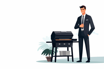 man in business suit standing by grill vector isolated vector style illustration