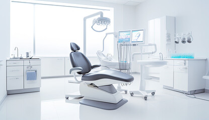 Fototapeta na wymiar Dentist office white interior with medical equipment