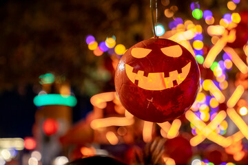 Pumpkin Halloween Night with bokeh light background