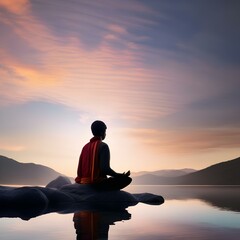 A person practicing mindfulness, meditating by a tranquil lake5