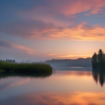 A serene sunset over a calm lake, evoking a sense of tranquility2