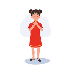 Young Child in Traditional Chinese Attire Saluting