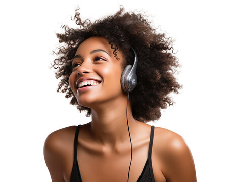 Stylish African American young woman, passionate about music, revels in the beats and rhythms flowing through her headphones