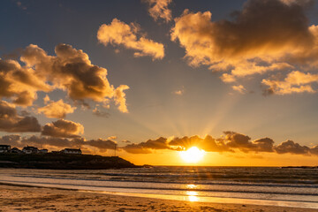 Sunset on the beach at Trearddur bay Beach, Anglesey, Wales
