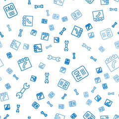 Fototapeta premium Set line Wrench spanner, FAQ information and Phone book on seamless pattern. Vector