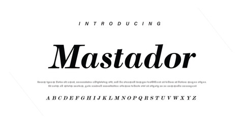 Mastado Minimal font creative modern alphabet. Typography regular and number. minimalist style fonts set. vector illustration - obrazy, fototapety, plakaty