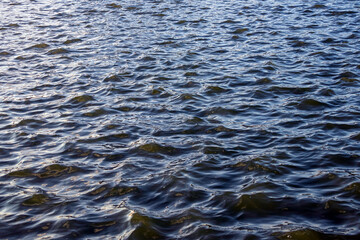 Natural small waves ripples on the surface of the water with reflection of sunlight