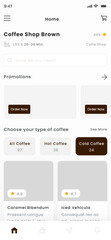 Coffee Shop, Barista Delivery and Cafe Store Mobile App  UI Kit Template