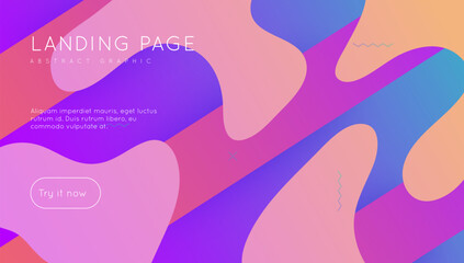 Geometric Layout. Memphis Page. Gradient Screen. Color Landing Page. Blue Hipster Design. Horizontal Brochure. Modern Poster. Art Dynamic Banner. Violet Geometric Layout