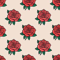 Floral botanical texture pattern with rose and leaves. Seamless pattern can be used for wallpaper, pattern fills, web page background, surface textures.